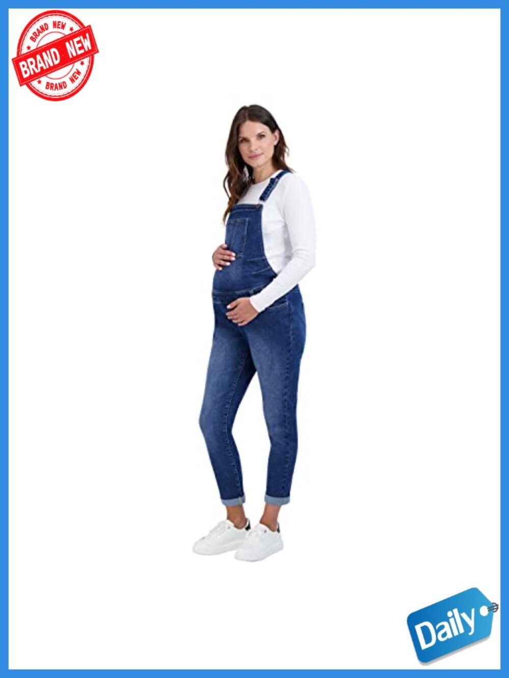 Maternity Denim Overalls Soft Bib Jumpsuit Straight Leg